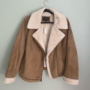 Faux shearling and suede coat